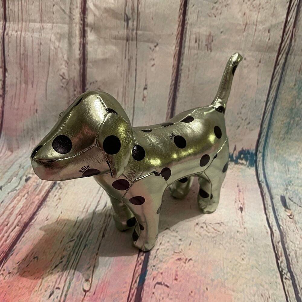 Victoria's Secret PINK Dog Metallic Light Green With Black Dots Spots Plush